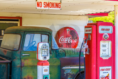 1955 Chevrolet 3100, Old gas station, Old rusty truck, Art